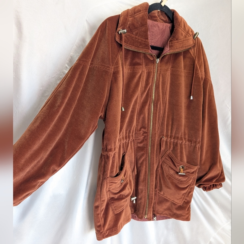CS Signiature Vintage Burnt Orange Fall Velvet Reversible Jacket Windbreaker M - Picture 9 of 9
